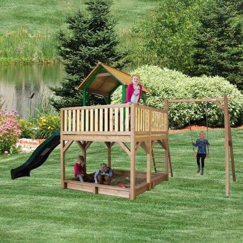 Jumbo Jungle Lookout Playhouse With Sandpit, Wavy Slide and Swing