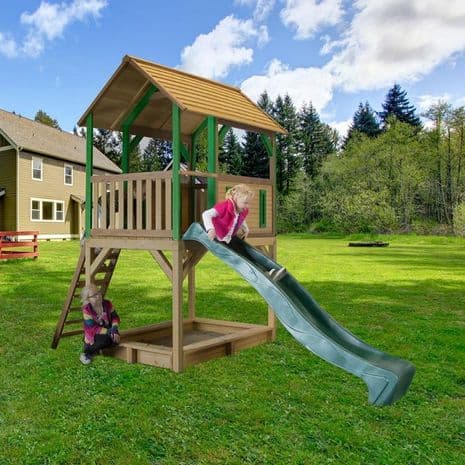 Jungle Outpost Lookout Tower With Wavy Slide and Sandpit