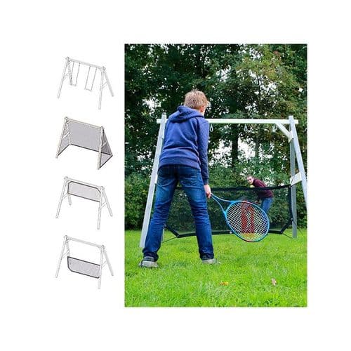 Norfolk Grey and White Wooden Swing Set with Combi Football Goal and Volleyball Net