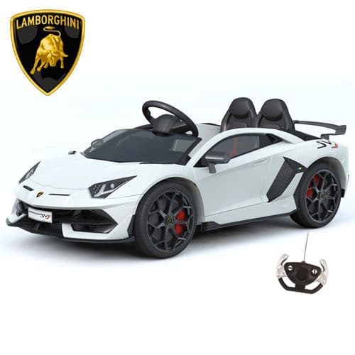 Official 12v White Lamborghini SVJ Wide Seat Supercar with MP3