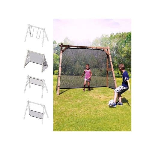 Suffolk Kids Natural Wooden Swing Set with Combi Football Goal and Volleyball Net