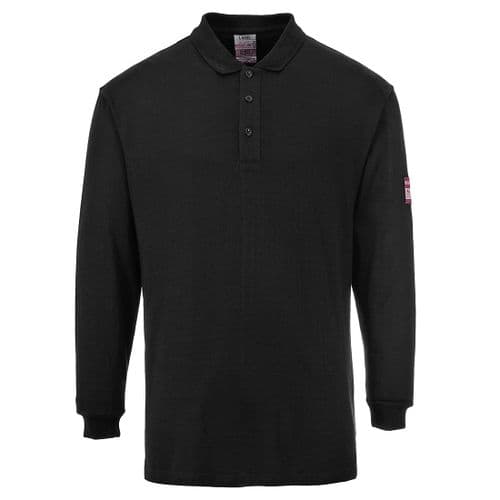 Flame Resistant Anti-Static Long Sleeve Polo Shirt Black