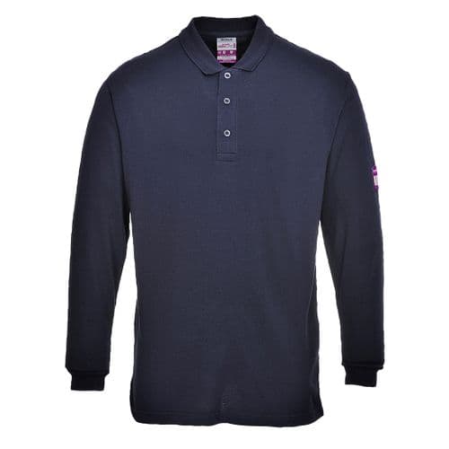 Flame Resistant Anti-Static Long Sleeve Polo Shirt Navy