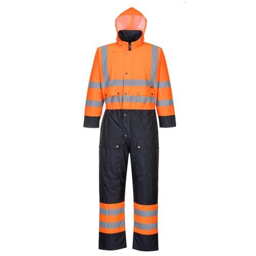 Hi-Vis Contrast Coverall - Lined Orange/Navy