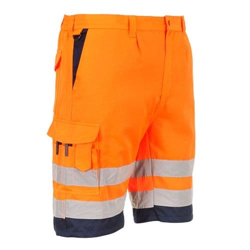 Hi-Vis Poly-cotton Shorts Orange/Navy