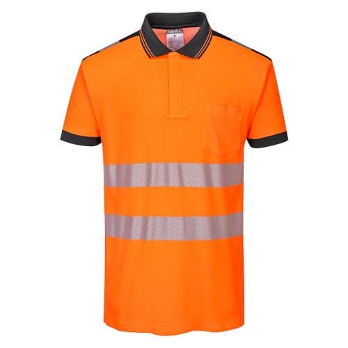 PW3 Hi-Vis Polo Shirt S/S Orange/Black