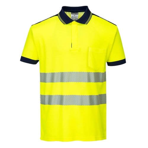 PW3 Hi-Vis Polo Shirt S/S Yellow/Navy