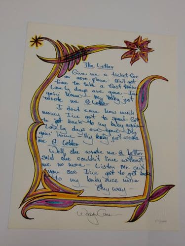 MANUSCRIPT ORIGINALS Wayne Carson "The Letter" Hand signed and illustrated lyrics