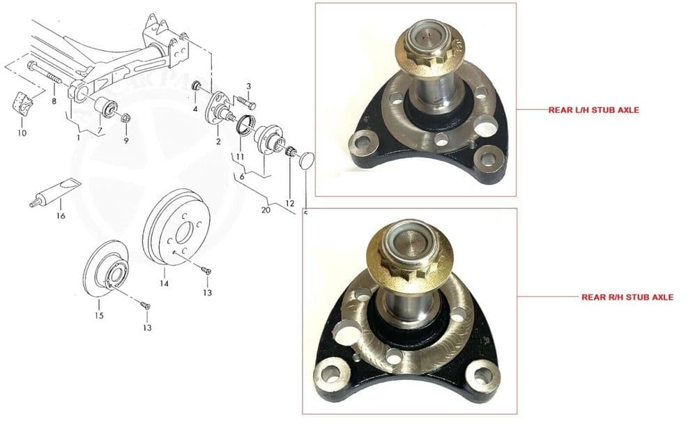 Polo Rear Axle VW POLO GOLF 6N2 GTI MK1 MK2 MK3 1.4 1.6 1.8 STUB AXLE REAR PAIR (L/H ...