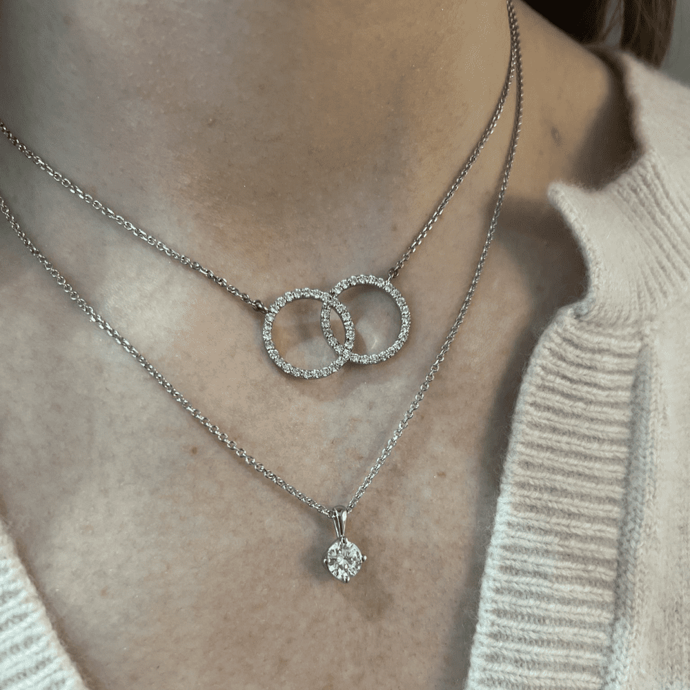 18ct white gold interlocking circles Joined for eternity diamond necklace