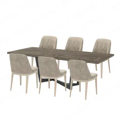Lusso Fidia Large Dining Table & 6 Aramis Chairs (Velvet)