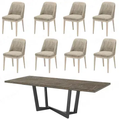 Lusso Fidia Large Dining Table & 8 Aramis Chairs (Velvet)