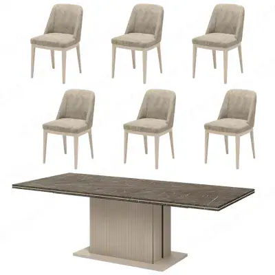 Lusso Small Dining Table & 6 Aramis Chairs (Velvet)