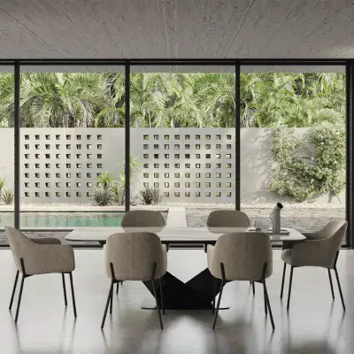 Zenith 198 cm Ceramic Dining Table & 6 Elvis Chairs (Velvet)