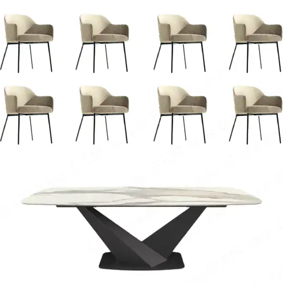 Zenith 239 cm Ceramic Dining Table & 8 Elvis Velvet Chairs | Italian Marble Design  | Camel Group | Modern Contemporary | Dining room Furniture | EM Italia Online