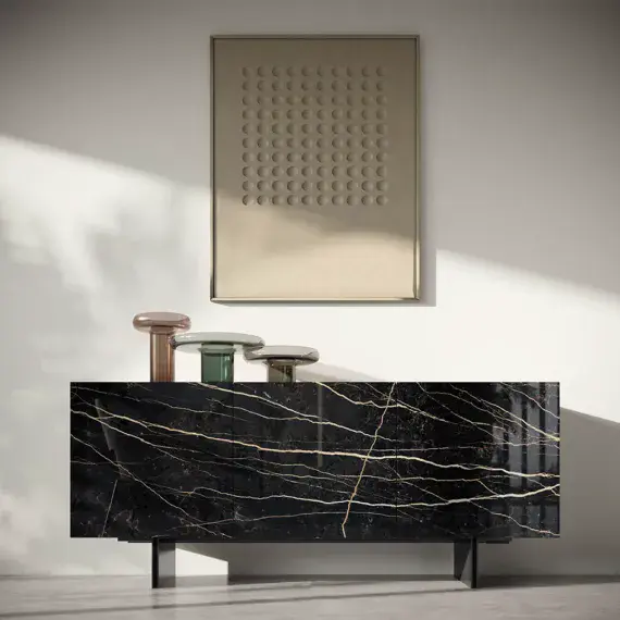Zenith 3 Door Sideboard | Black Ceramic Marble effect | Camel Group | Modern Contemporary | Living room Furniture | EM Italia Online
