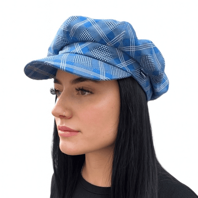 Baker Boy Hat Blue Pink Check Newsboy Cap CRAGGI