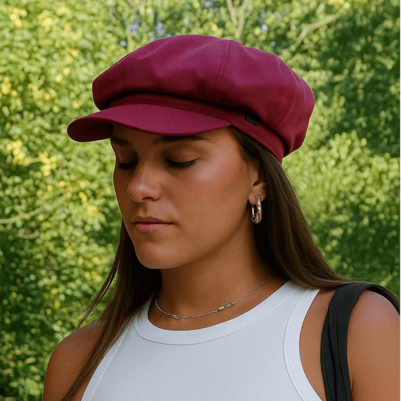Baker boy Hat Burgundy Red Denim CRAGGI Newsboy Cap