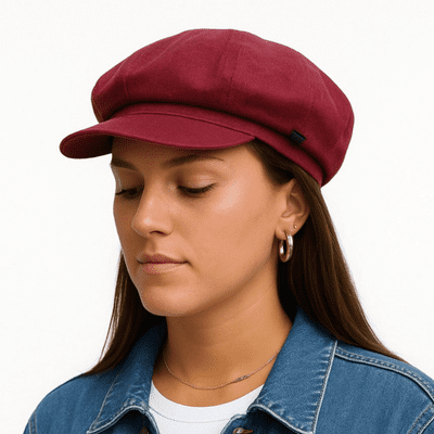 Baker boy Hat Burgundy Red Denim CRAGGI Newsboy Cap