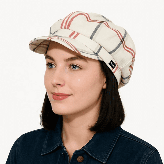 Baker boy Hat Cream Red Check Newsboy Cap