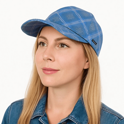 Baseball Cap Blue Check Sports Womens Peaked Hat