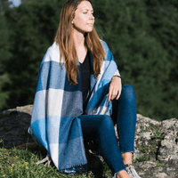 Blue Check Shawl Navy Blue White Pashmina Summer Scarf