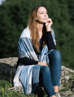 Blue Check Shawl Navy Blue White Pashmina Summer Scarf