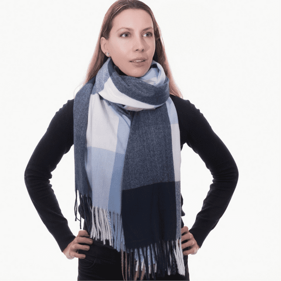 Blue Check Shawl Navy Blue White Pashmina Summer Scarf
