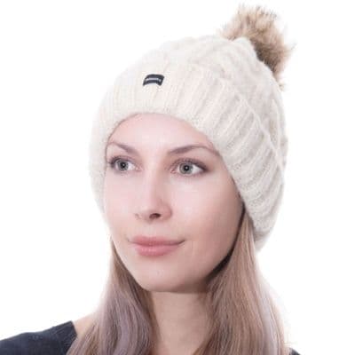 Bobble Hat Cream Knitted Pom Beanie Ski Hat