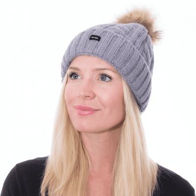 Bobble Hat Grey Cable Knit Pom Sports Beanie CRAGGI