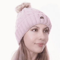 Bobble Hat Pink Knitted Pom Beanie Ski Hat