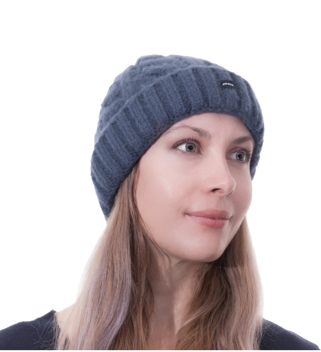 Bobble Hats 2 Pack Pom Beanies Cream Blue Knitted Hats