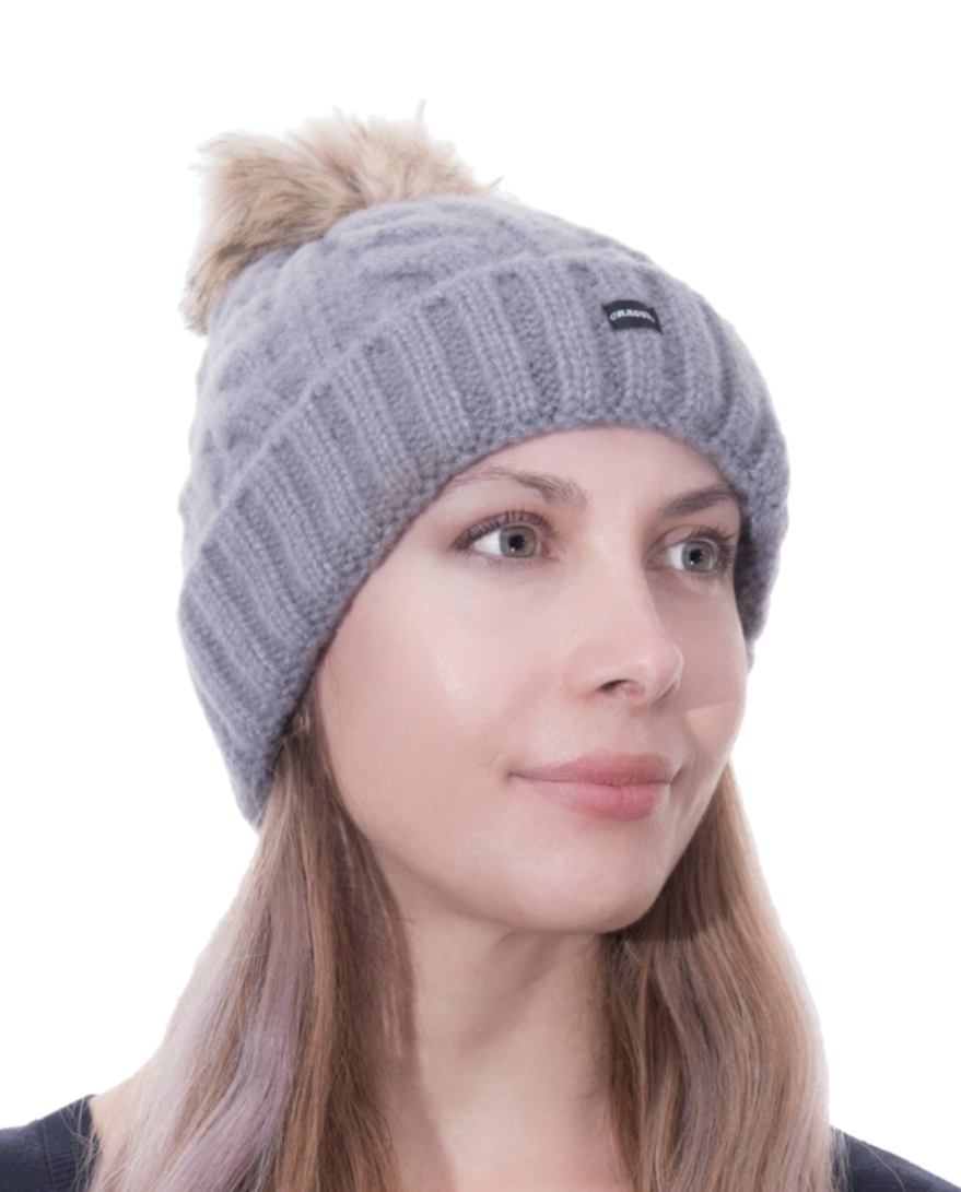 Bobble Hats 2 Pack Pom Beanies Pink Grey Knitted Hats