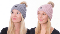 Bobble Hats 2 Pack Pom Beanies Pink Grey Knitted Hats