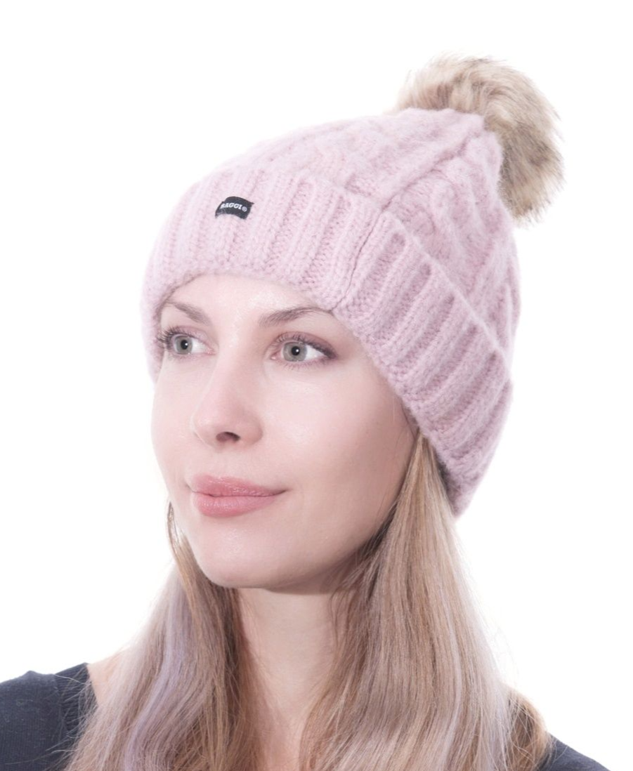 Bobble Hats 2 Pack Pom Beanies Pink Grey Knitted Hats