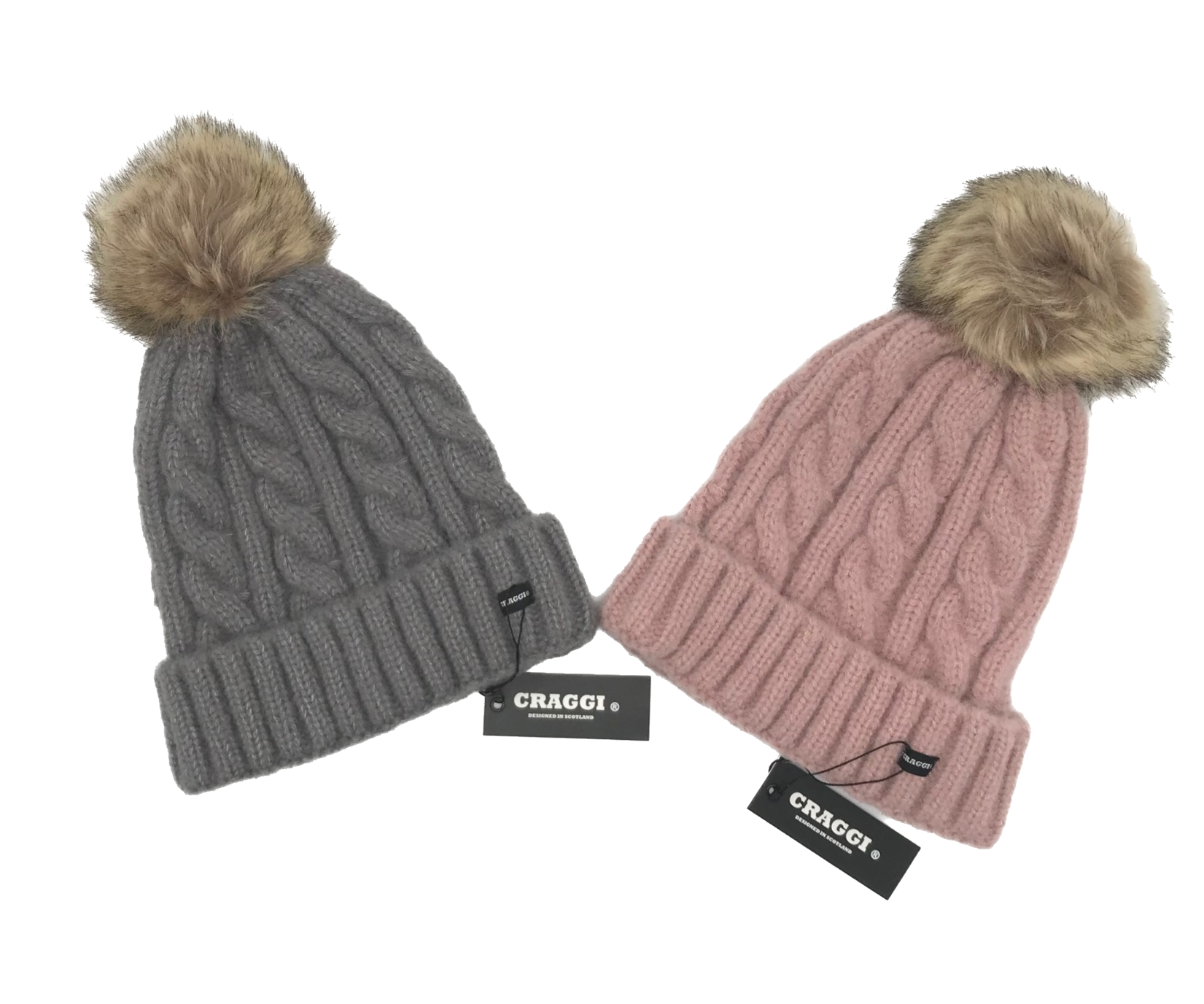 Bobble Hats 2 Pack Pom Beanies Pink Grey Knitted Hats
