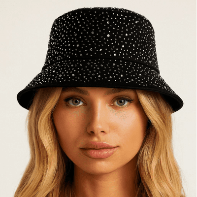 Bucket Hat Black Sequin Wide Brim Hat