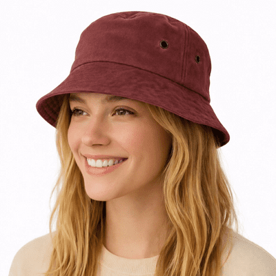 Burgundy Bucket Hat Washed Denim Holiday Hat
