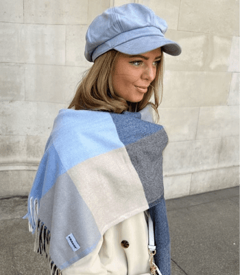 Check Shawl Scarf Sand Blue White Pashmina Soft Shawl