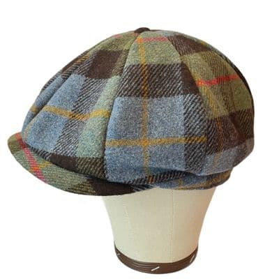 Country flat Cap Cabbie Hat Blue Green Check Tweed