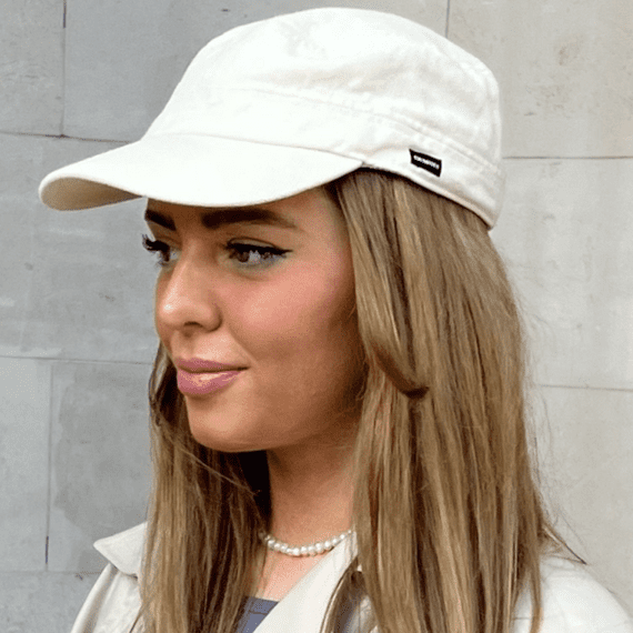 Denim Newsboy Cap Ivory Stone Military Hat CRAGGI