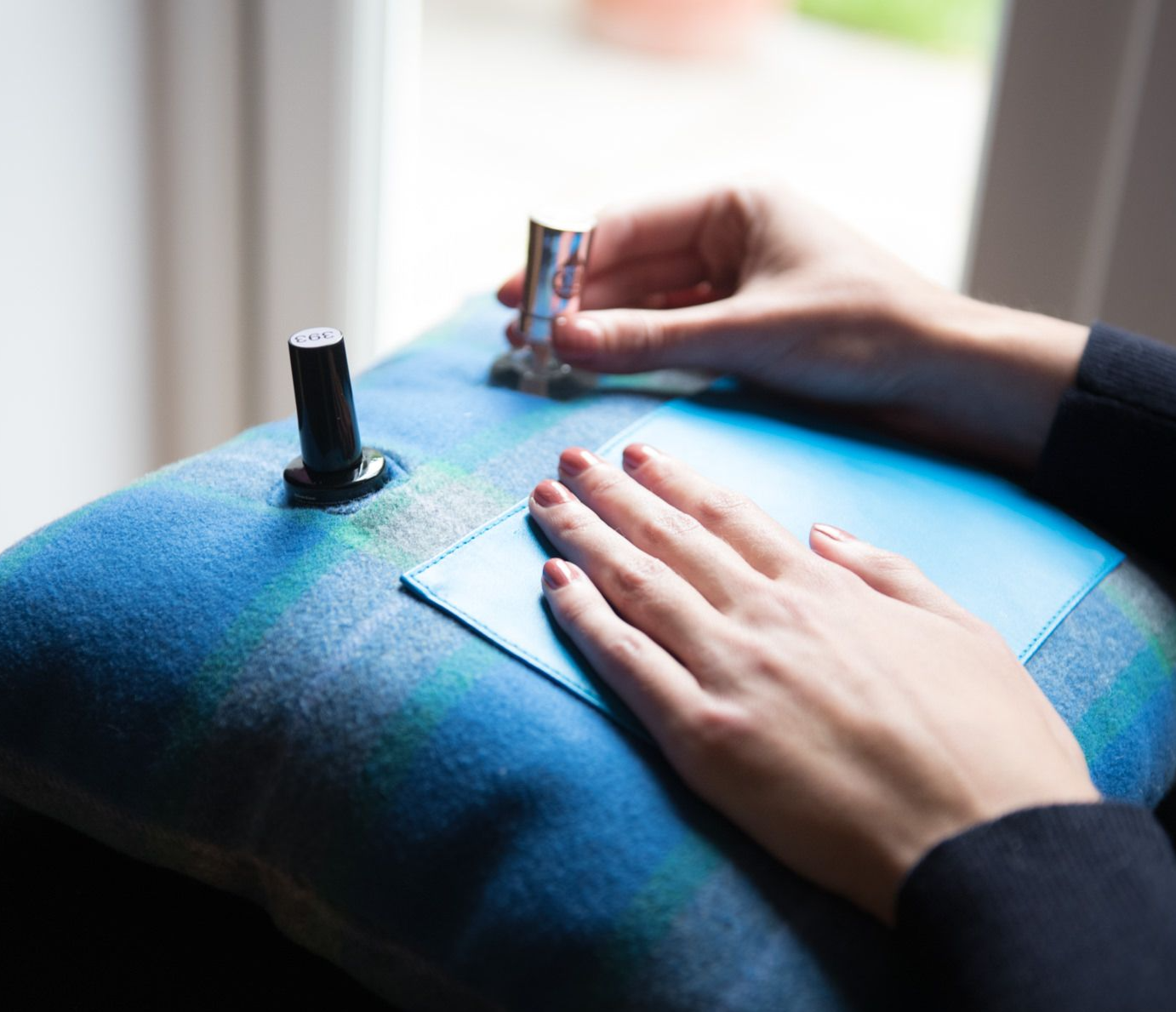 Manicure Cushion Blue Tweed Nail Varnish Pillow