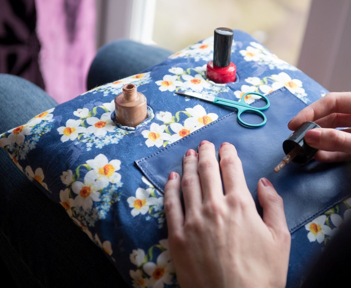 Manicure Cushion Navy Floral Nail Varnish Pillow Beauty Gift