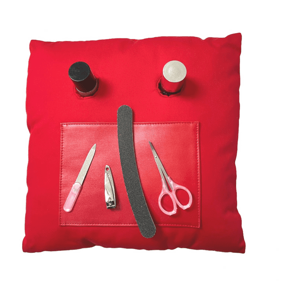 Manicure Cushion Red Denim Nail Varnish Pillow