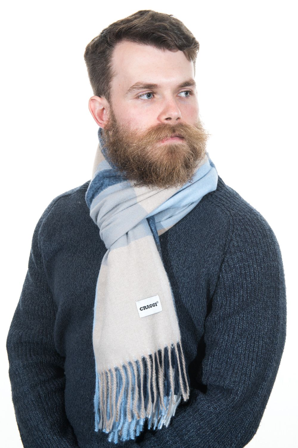 Mens Check Scarf Blue and Sand Gift Packaged Soft Scarf