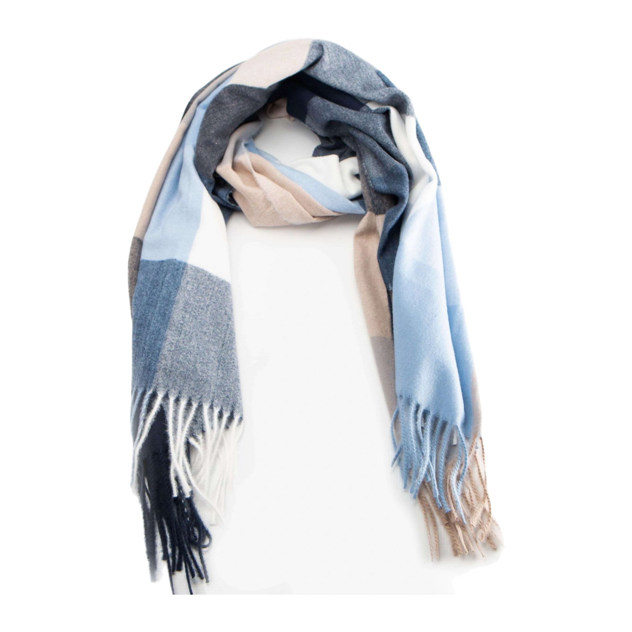 Mens Check Scarf Blue and Sand Gift Packaged Soft Scarf
