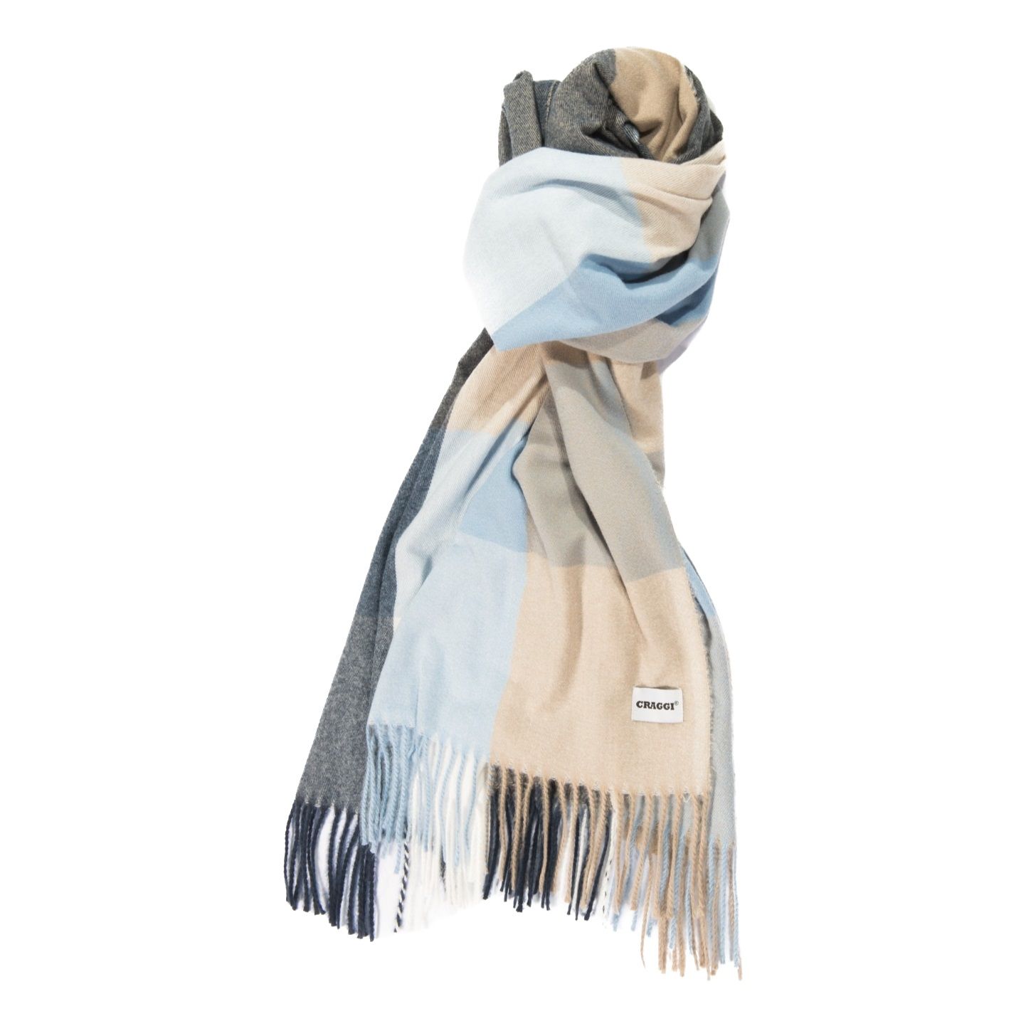 Mens Check Scarf Blue and Sand Gift Packaged Soft Scarf