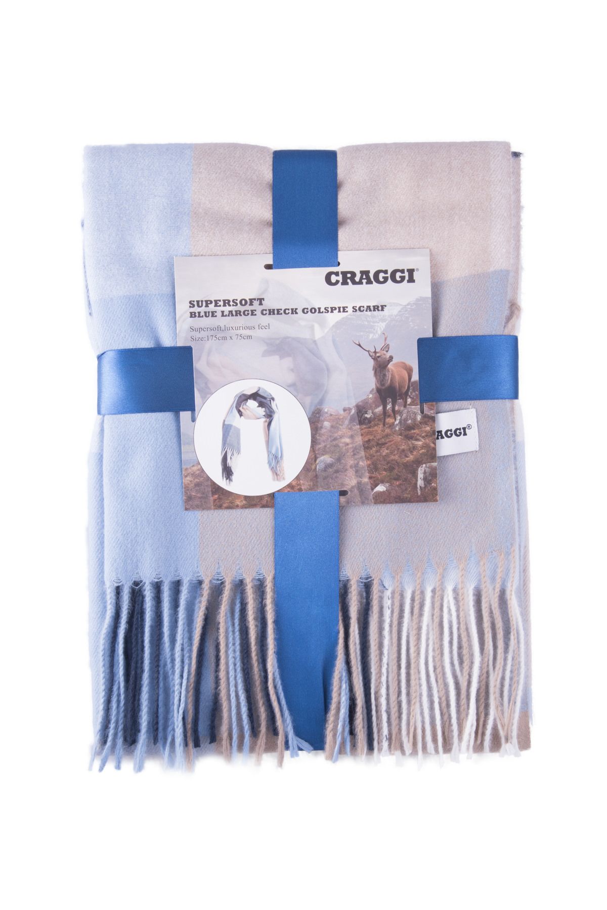Mens Check Scarf Blue and Sand Gift Packaged Soft Scarf