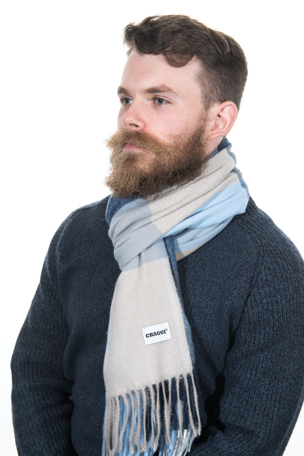 Mens Check Scarf Blue and Sand Gift Packaged Soft Scarf