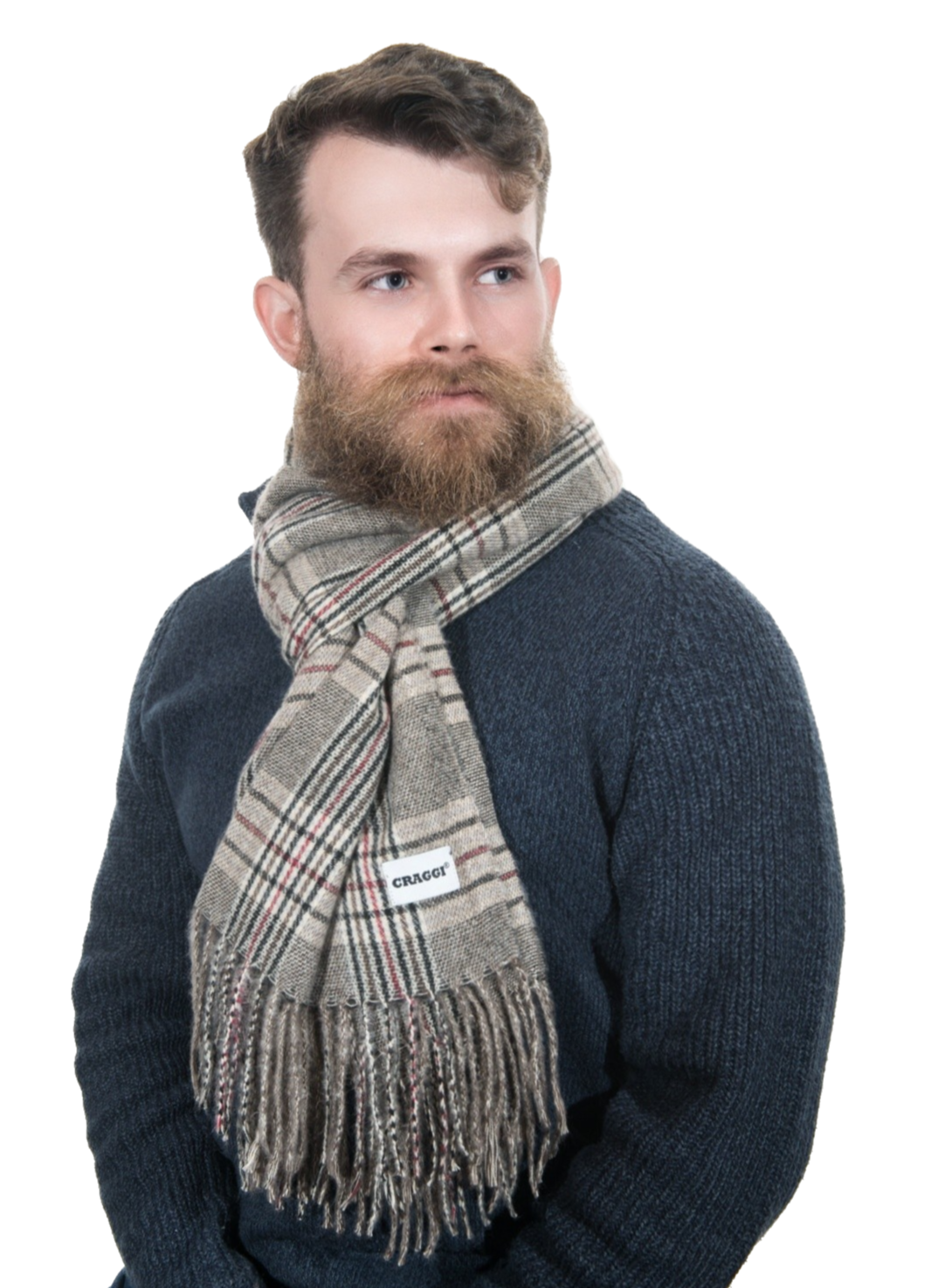 Mens Check Scarf Sand Red Plaid Country Scarf